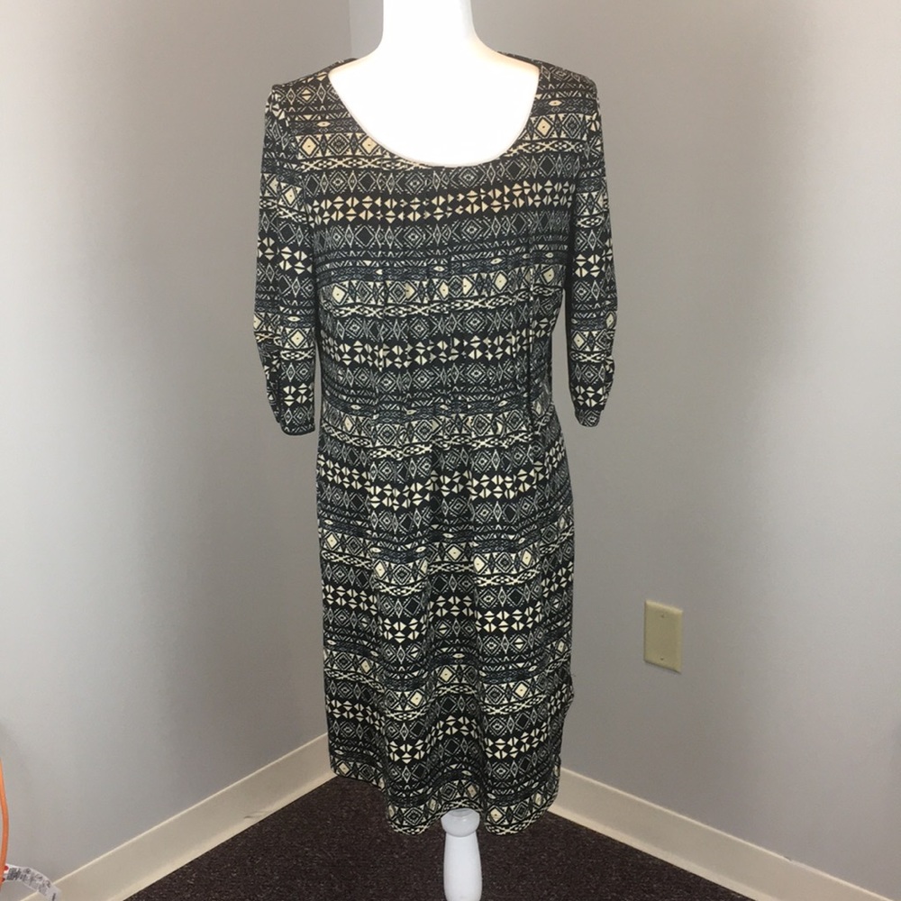 Perceptions NY Tribal Print Dress w 3/4 Sleeves